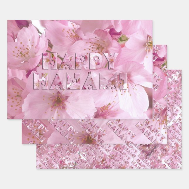 Pink Cherry Blossom Japanisches Festival Happy Han Geschenkpapier Set (Set)