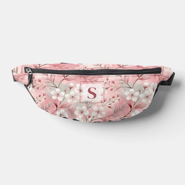 Pink cherry blossom monogram bauchtasche (Ablage )
