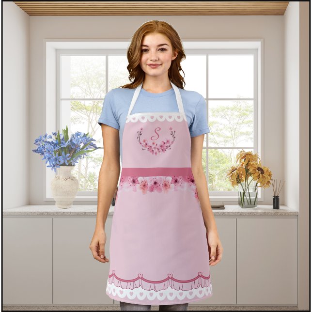 Pink Cherry Blossom Monogram Schürze (Pink Cherry Blossom Monogram Apron)