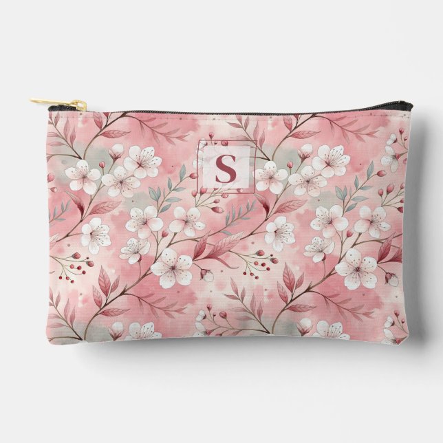 Pink cherry blossom monogram zubehörtasche (Vorderseite)