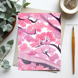 Pink Cherry Blossom | Natur Wasserfarbe Postkarte