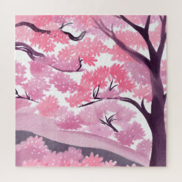 Pink Cherry Blossom | Natur Wasserfarbe Puzzle