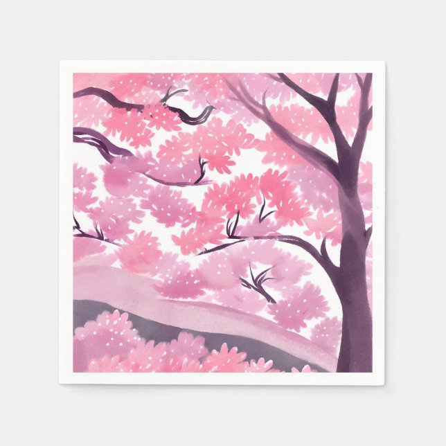 Pink Cherry Blossom | Nature Watercolor Painting Serviette (Vorderseite)