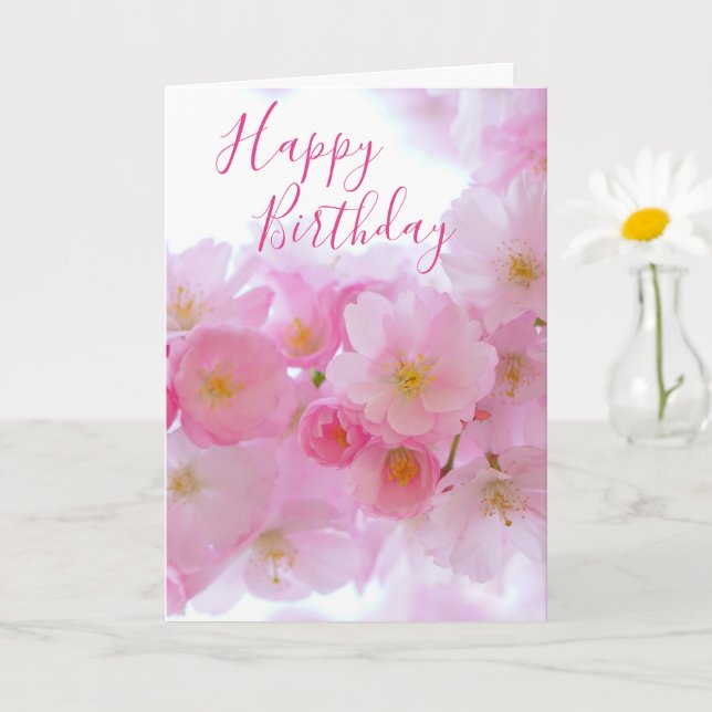 Pink Cherry Blossom | Personalisierter Geburtstag Karte (Kleine Pflanze)