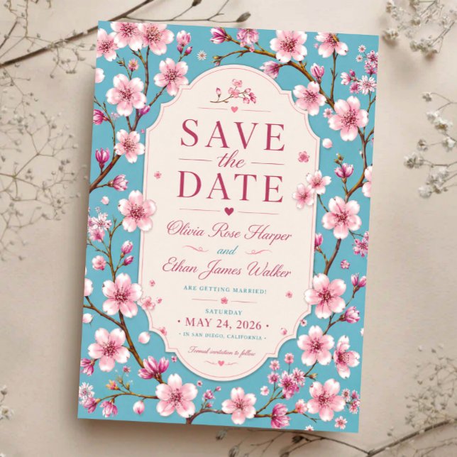 Pink Cherry Blossom Romantic Spring Elegant Sakura Save The Date (Von Creator hochgeladen)