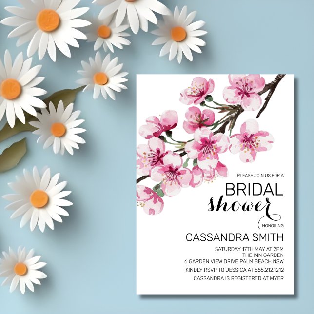 Pink Cherry Blossom Sakura Grüne Brautparty Einladung (Von Creator hochgeladen)