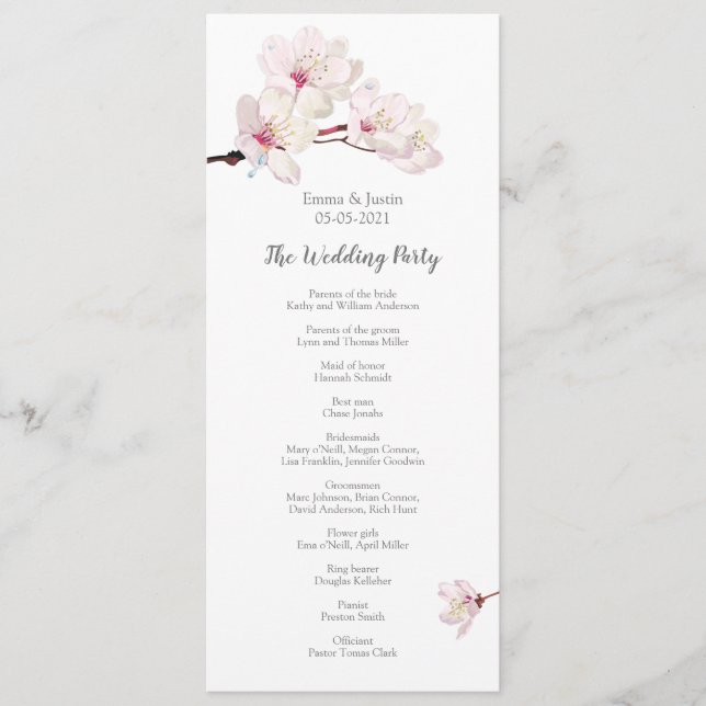 Pink Cherry Blossom Sakura japanische Hochzeit Programm (Vorderseite)