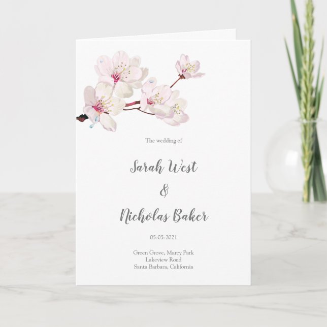 Pink Cherry Blossom Sakura japanische Hochzeit Programm (Vorderseite)