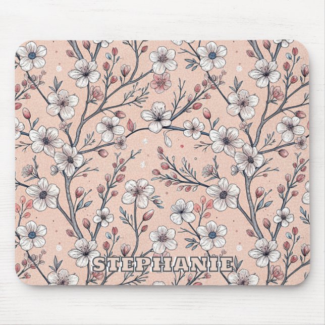 Pink Cherry Blossom Sakura Muster auf Pink (1) Mousepad (Vorne)