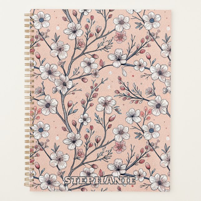 Pink Cherry Blossom Sakura Muster auf Pink (1) Planer (Vorderseite)