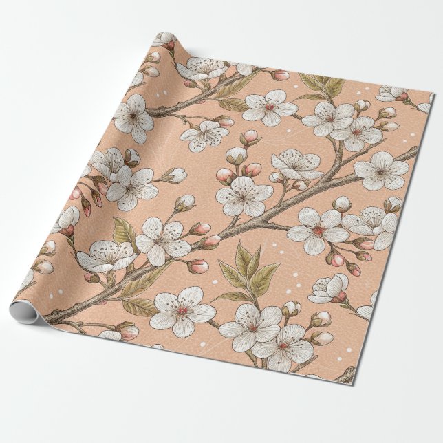 Pink Cherry Blossom Sakura Muster auf Pink (3) Geschenkpapier (Ungerollt)