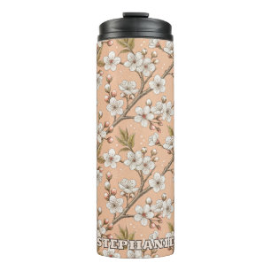 Pink Cherry Blossom Sakura Muster auf Pink (3) Thermosbecher
