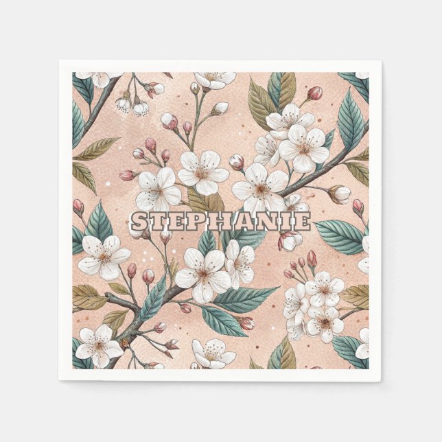 Pink Cherry Blossom Sakura Muster auf Pink (4) Serviette (Vorderseite)