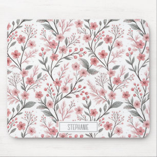 Pink Cherry Blossom Sakura Muster auf Weiß (1) Mousepad