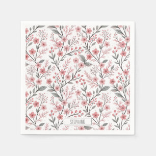 Pink Cherry Blossom Sakura Muster auf Weiß (1) Serviette