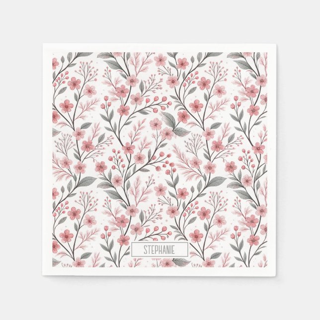 Pink Cherry Blossom Sakura Muster auf Weiß (1) Serviette (Vorderseite)