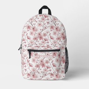 Pink Cherry Blossom Sakura Muster auf Weiß (2) Bedruckter Rucksack