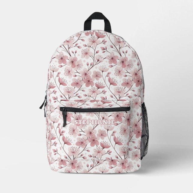 Pink Cherry Blossom Sakura Muster auf Weiß (2) Bedruckter Rucksack (Vorderseite)