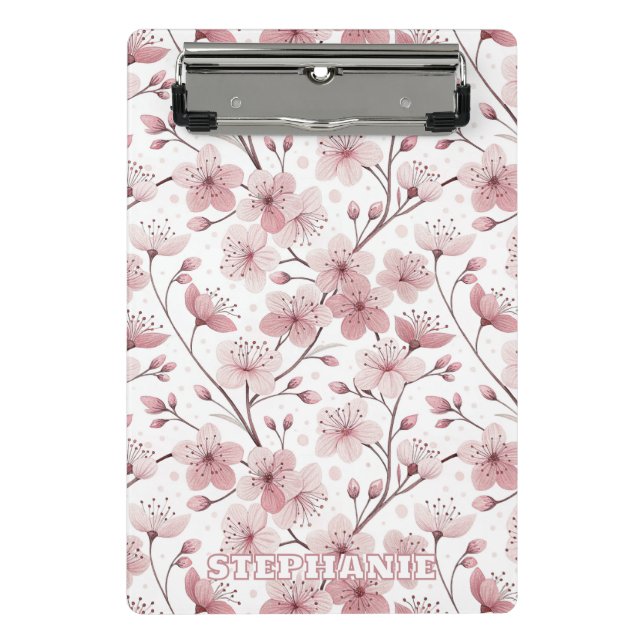 Pink Cherry Blossom Sakura Muster auf Weiß (2) Mini Klemmbrett (Vorderseite)