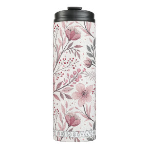 Pink Cherry Blossom Sakura Muster auf Weiß (3) Thermosbecher