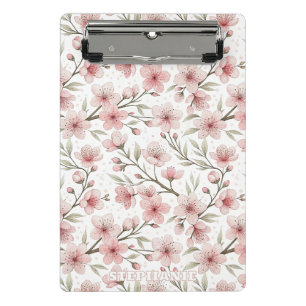 Pink Cherry Blossom Sakura Muster auf Weiß (5) Mini Klemmbrett