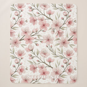 Pink Cherry Blossom Sakura Muster auf Weiß (5) Sherpadecke