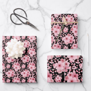 Pink Cherry Blossom Sakura Orientales Blumenmuster Geschenkpapier Set