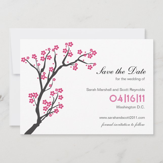 Pink Cherry Blossom Save the Date (Vorderseite)