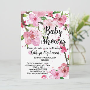 Pink Cherry Blossom Spring Floral Girl Babydusche Einladung