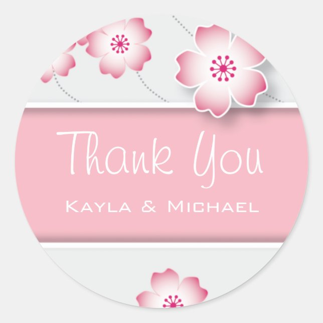 Pink Cherry Blossom Vielen Dank Siegel Runder Aufkleber (Vorderseite)