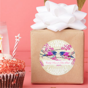 Pink Cherry Blossom Vintag Love Bird Wedding Runder Aufkleber