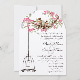 Pink Cherry Blossom Vintage Birds Birdcage Hochzei Einladung