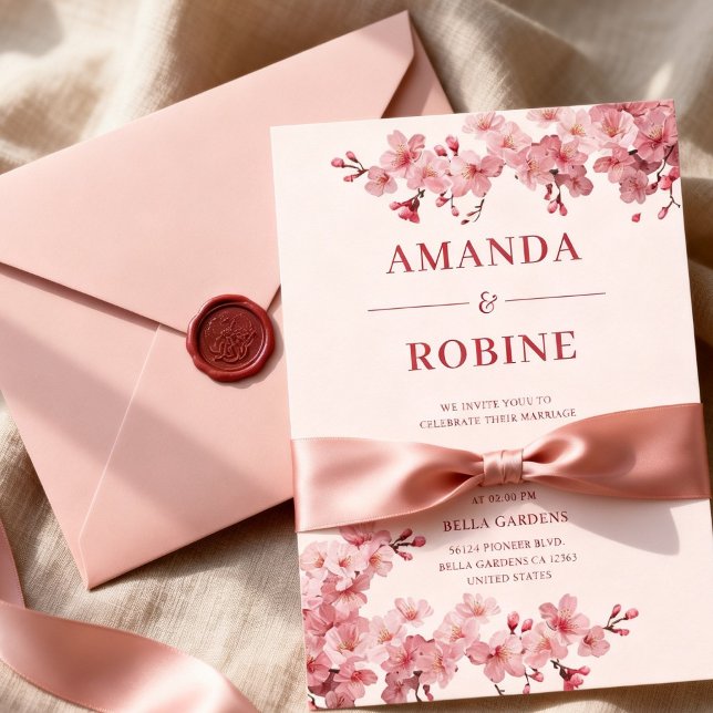 Pink Cherry Blossom Wedding Einladung (Von Creator hochgeladen)
