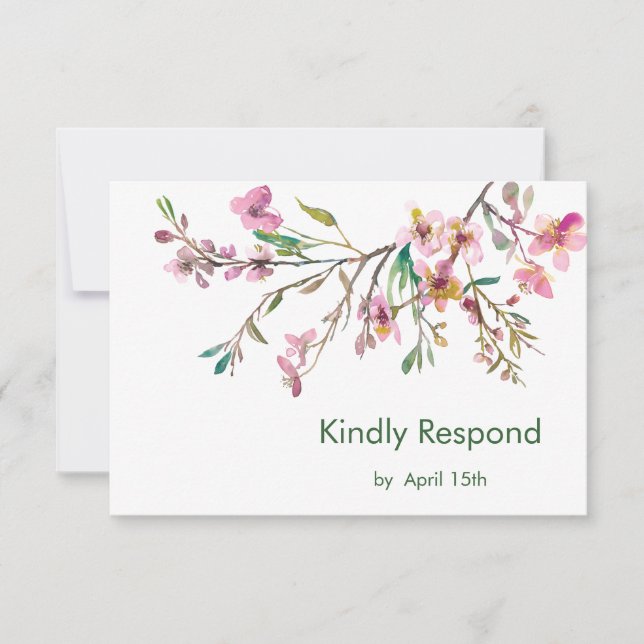 Pink Cherry Blossom Wedding RSVP (Vorderseite)