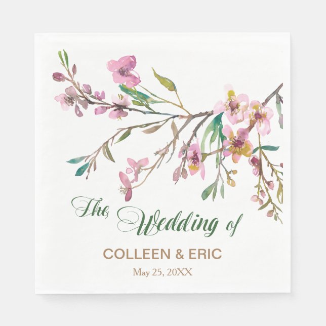 Pink Cherry Blossom Wedding Serviette (Vorderseite)
