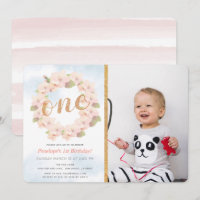 Pink Cherry Blossom Wreath Girl 1. Foto Geburtstag