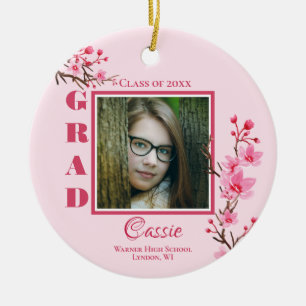 Pink Cherry Blossoms Graduation Commemorative Keramik Ornament