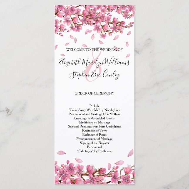 Pink Cherry Blossoms Hochzeit Programm (Vorderseite)