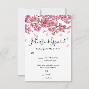 Pink Cherry Blossoms Hochzeit RSVP Karte