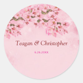 Pink Cherry Blossoms Hochzeit Runder Aufkleber