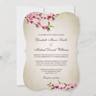 Pink Cherry Blüten Vintag Tan Hochzeit Einladung