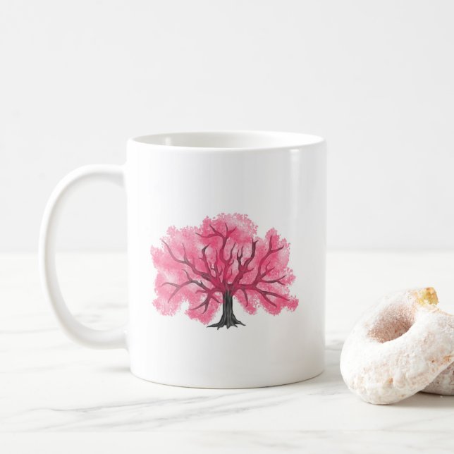 Pink Cherry Blütenbaum personalisierte Mug Tasse (Mit Donut)