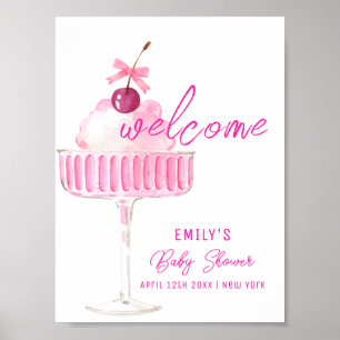 Pink Cherry Champagne Brunch Baby Dusche Empfang Poster