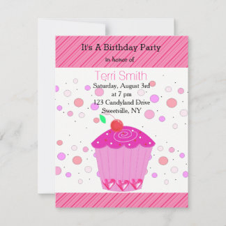 Pink Cherry Cupcake zum Geburtstag Einladung