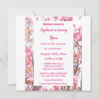 Pink Cherry Floral Quinceanera Fünfzehnte Geburtst Einladung