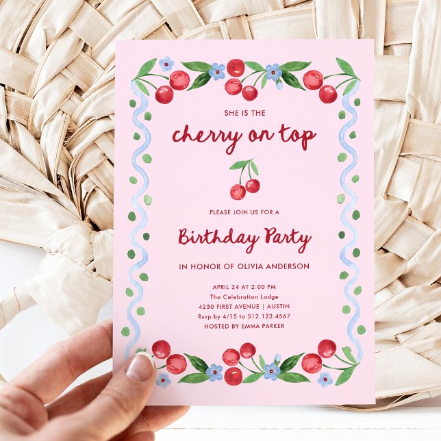 Pink Cherry: Top Whimsical Retro Birthday Party Einladung (Von Creator hochgeladen)