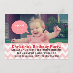 Pink Chevron Mädchen Geburtstag, Sprechblase, Wird Einladung