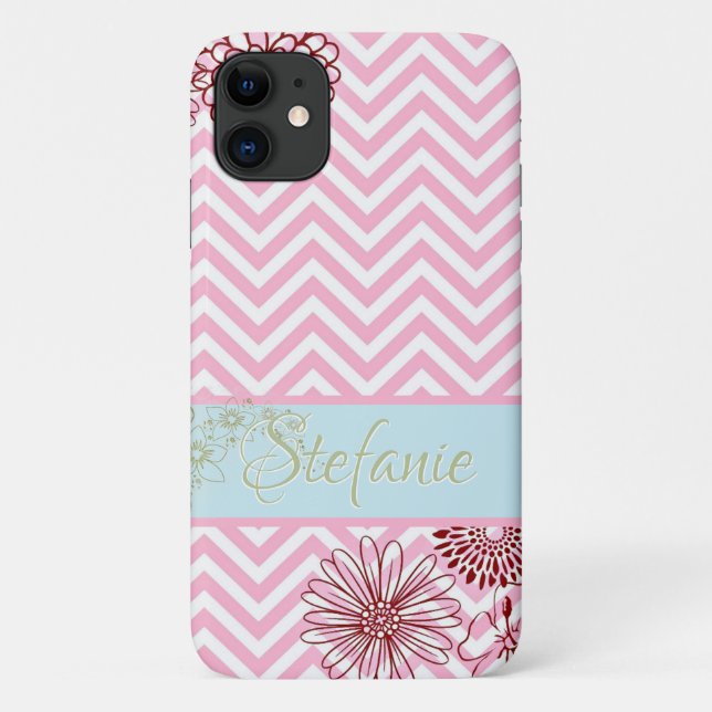 Pink Chevrons & Blume Case-Mate iPhone Hülle (Rückseite)