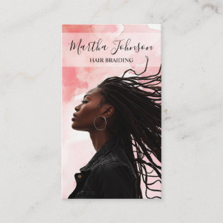 Pink Chic Afro American Braids Braiding QR Code Visitenkarte