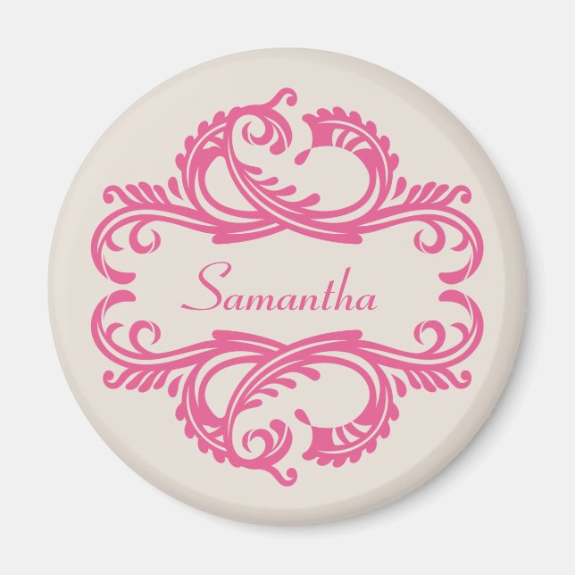 Pink Chic Damask Magnet (Vorne)